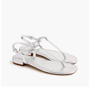 J. Crew Silver Thong Sandals with Ankle Strap